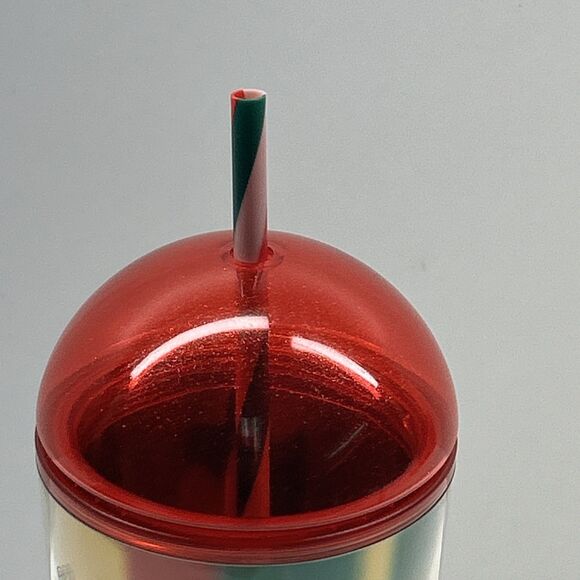 Starbucks Metallic Red Green Gold Stripe Cold Cup Dome Tumbler 24oz - Picture 5 of 5
